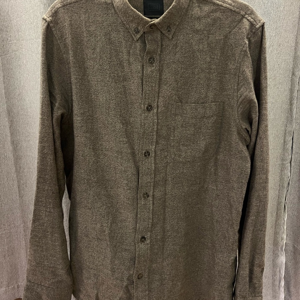 14th & Union Trim Fit Stretch Grindle Button-Down Shirt – Tan Brown Size Medium